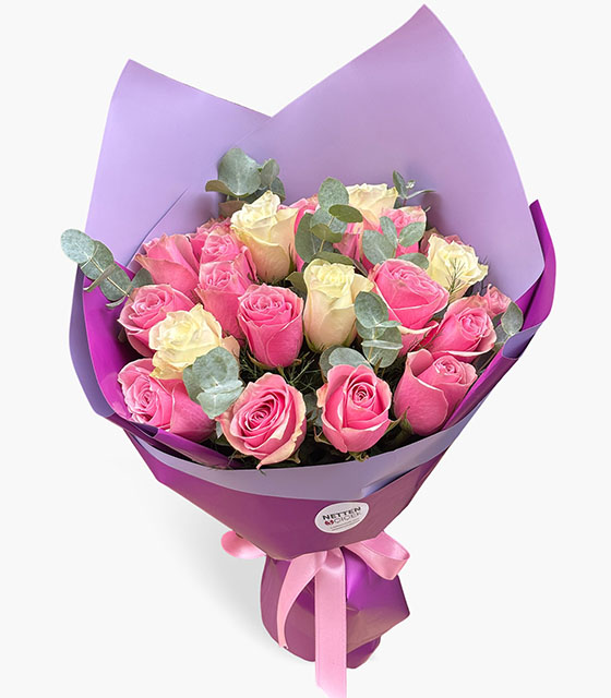 Romantik Pembe Beyaz Gül Buketi